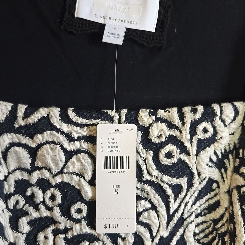 Anthropologie-Blk/iv textured A line dress with different band Sz S NWT - Picture 3 of 10